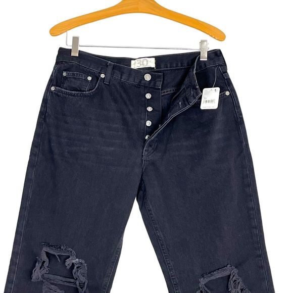 Free People Maggie Mid Rise Straight Jeans Sz 30 Distressed Washed Black Denim - Picture 6 of 11